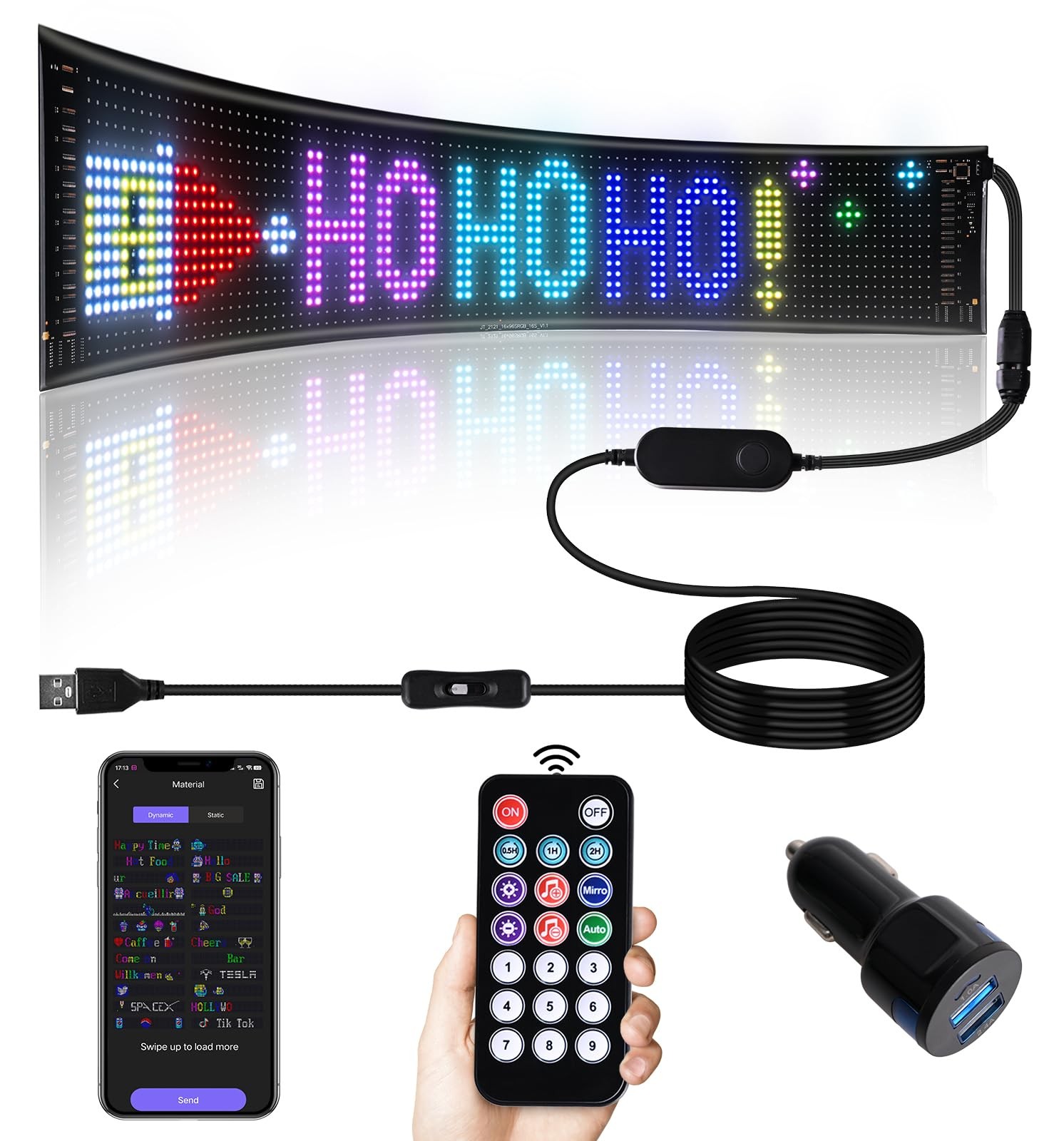 Bluetooth Car Window LED Sign 23×5 Custom Text
