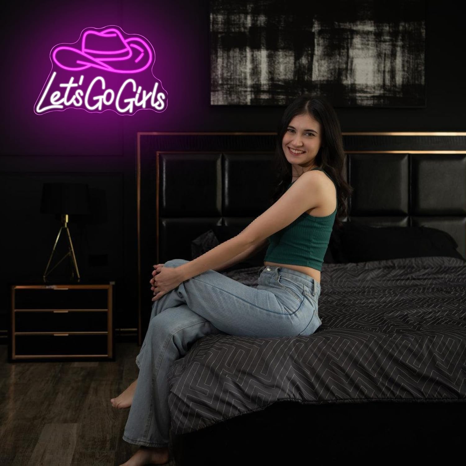 Let&rsquo;s Go Girls Neon Sign Pink White Cowboy Hat Neon Signs Letter Led Light up…
