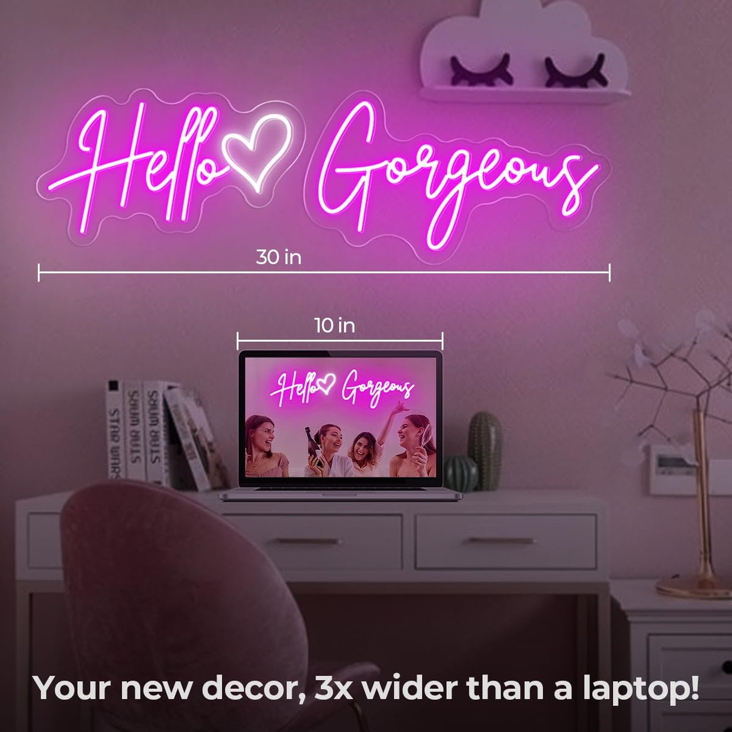 30×9 Inch Hello Gorgeous Neon Signs, Pink Hello Beautiful Led Light UP Sign