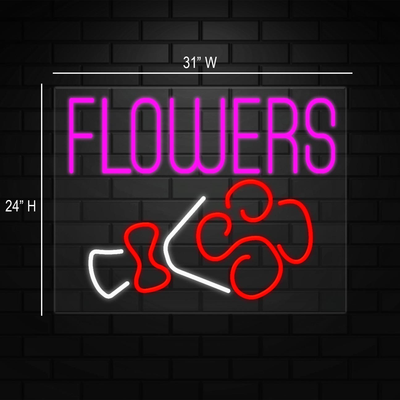 Flowers Sign for Business Displays | LED Flex Neon | 31&Prime;W x 24&Prime;H x 1&Prime;D