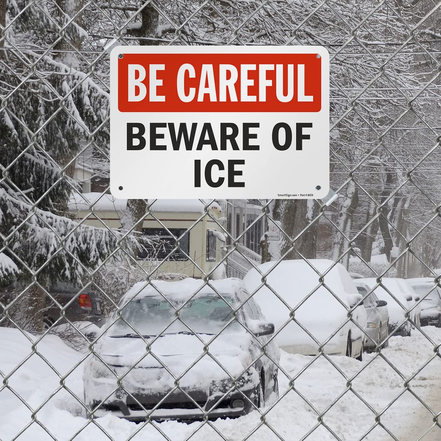 7×10 Inch Be Careful Beware of Ice Sign HDPE Plastic Red Black White