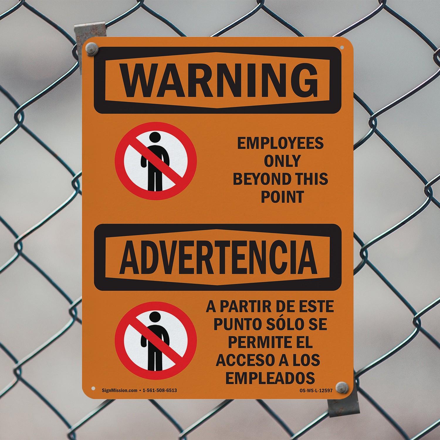 Employees Only Beyond This Point Bilingual OSHA WARNING Sign, Decal 5 or 10 Pack