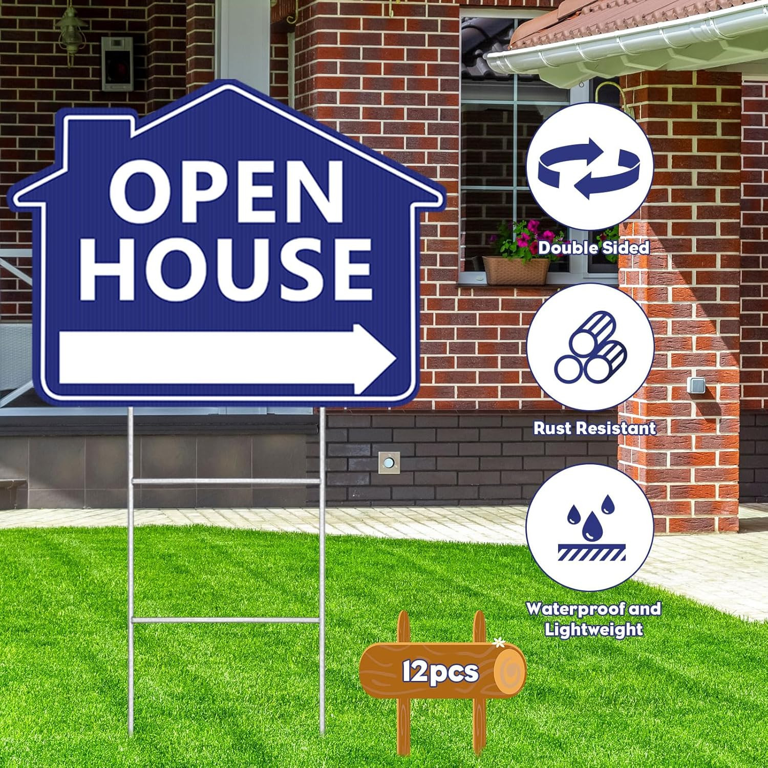 63 Pcs Open House Signs with Stakes & Balloons – Double Sided Yard Signs