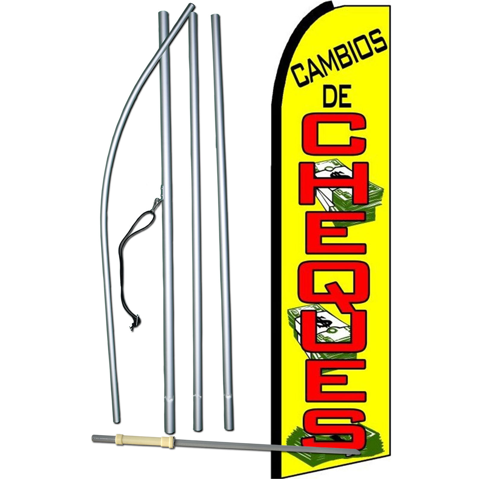 Cambios De Cheques Flag with Flag Pole and Spike