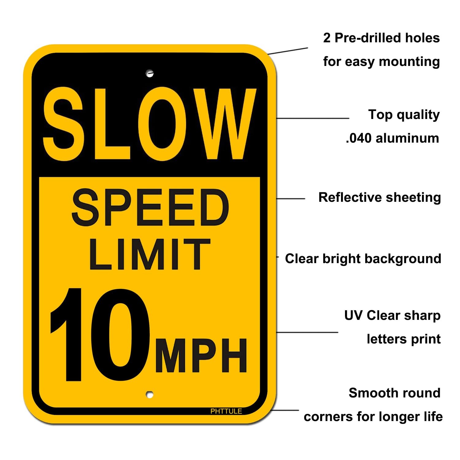4 Pack Slow Down Speed Limit 10 MPH Sign 18×12 Inch Reflective Aluminum