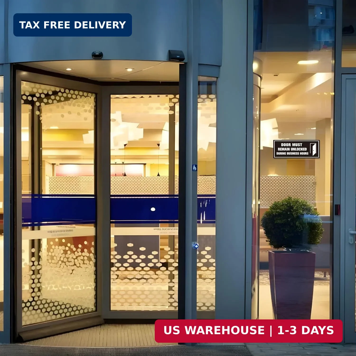 2PCS Door Must Remain Unlocked During Business Hours Sticker Sign，Self-Adhesive