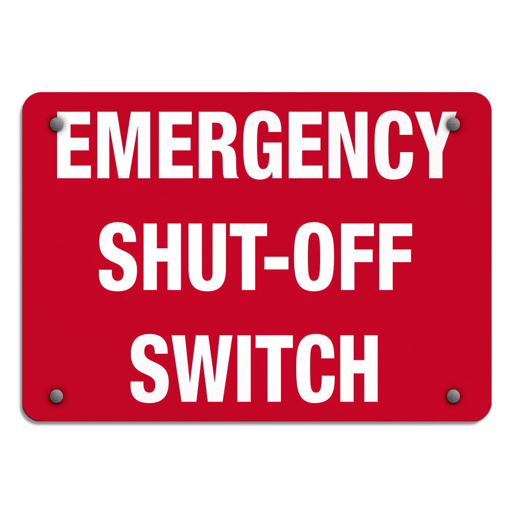 Aluminum Horizontal Metal Sign Emergency Shut-Off Switch Hazard Labels Red