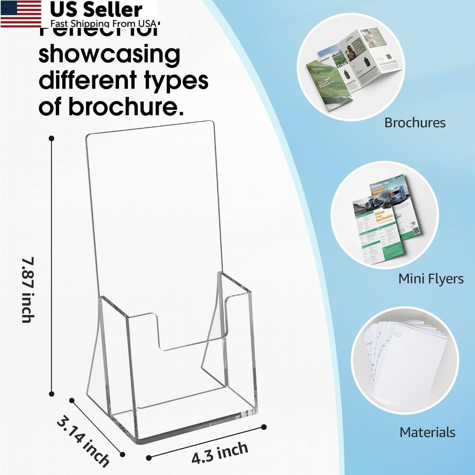 2 Pck 4&Prime; Acrylic Brochure Holder Clear Trifold Flyer Display Stand Menu Pamphlet