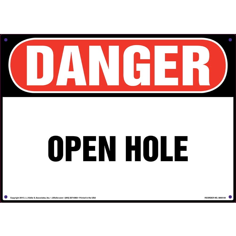 Danger Open Hole Sign 14×10 Inch Plastic Rounded Corners OSHA Compliant