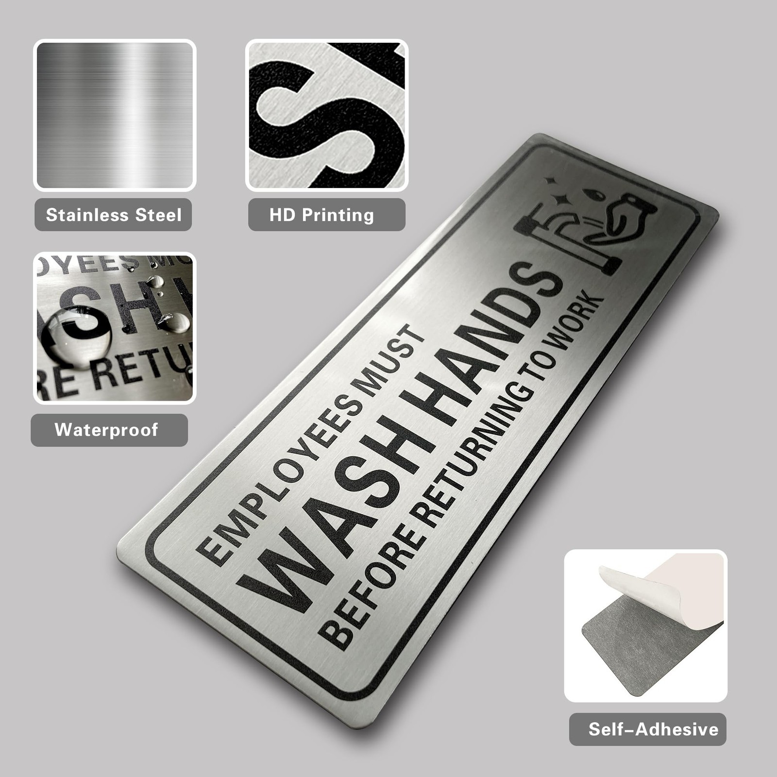 Metal Stainless Steel Employees Must Wash Hands Before Returning to Work Sign…