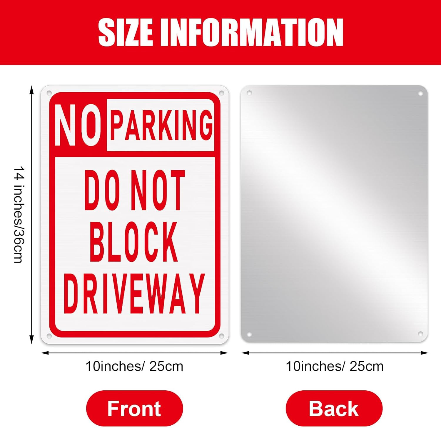 3 Pcs No Parking Sign Do Not Block Driveway 10 x 14 Inches Aluminum Metal Privat