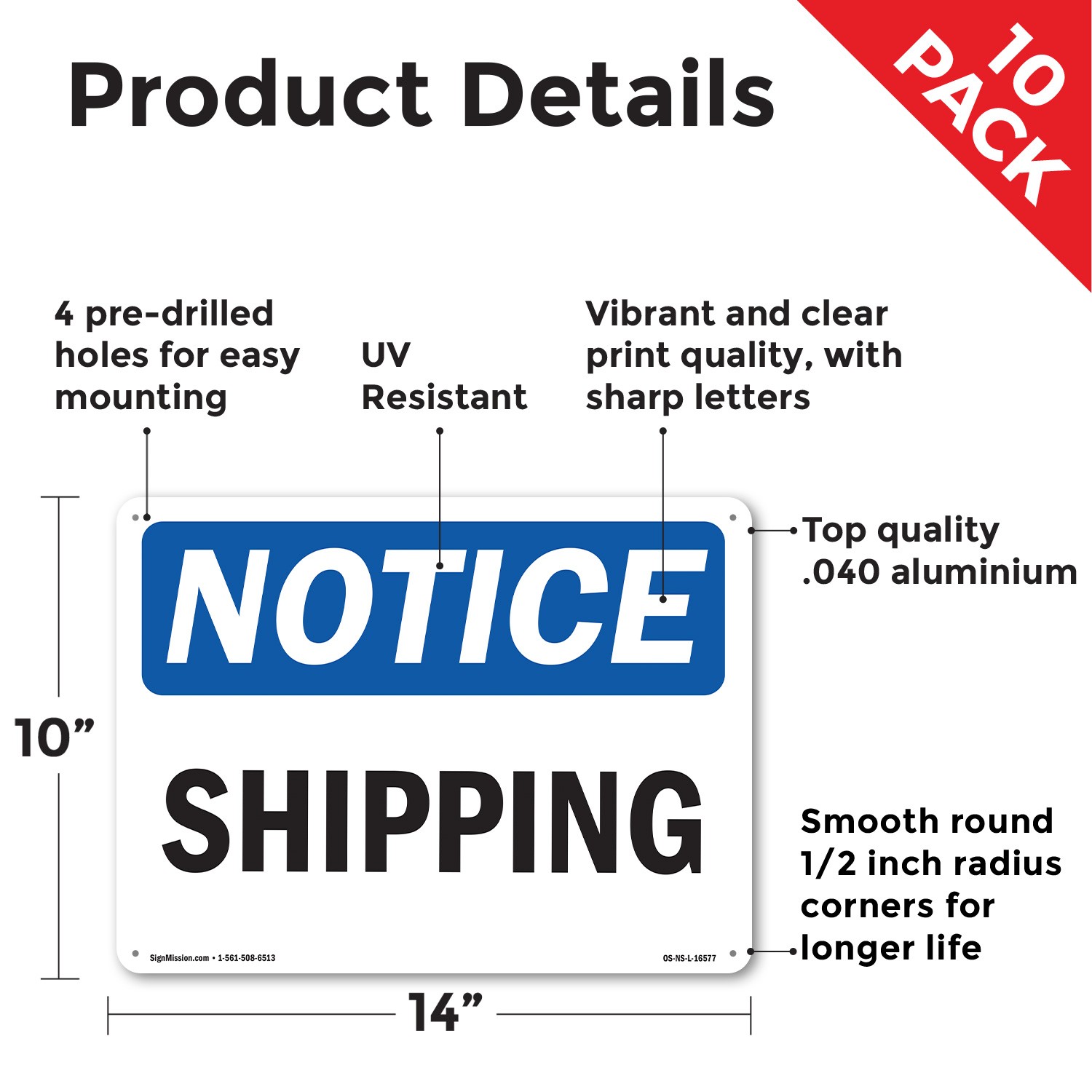 Shipping OSHA Notice Sign Metal, Plastic, Or Decal – 5 or 10 Pack