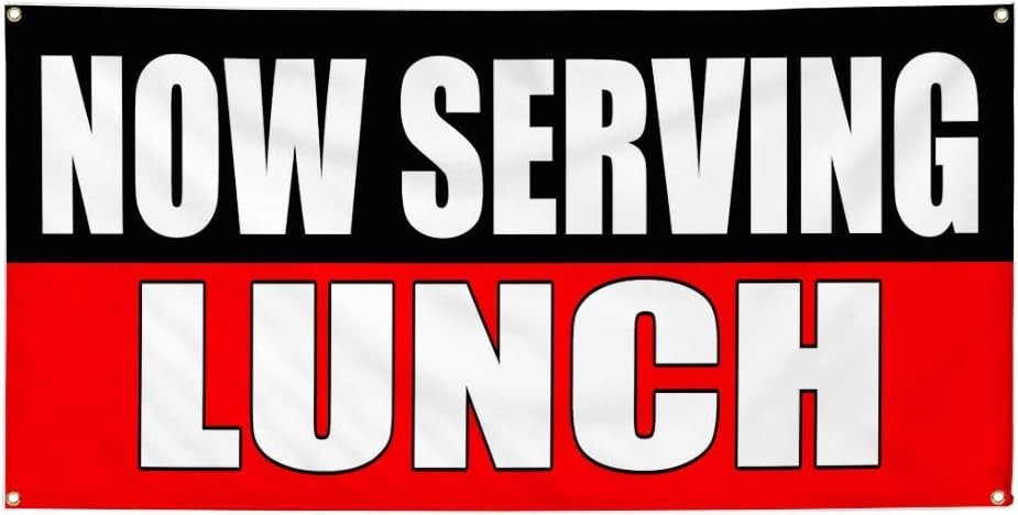 2x Vinyl Banner Now Serving Lunch Food Signs 36x72Inches Weatherproof Industrial