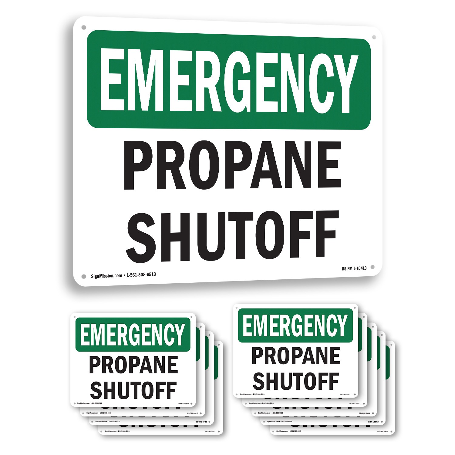 Propane Shutoff OSHA Emergency Sign Metal, Plastic, Or Decal – 5 or 10 Pack