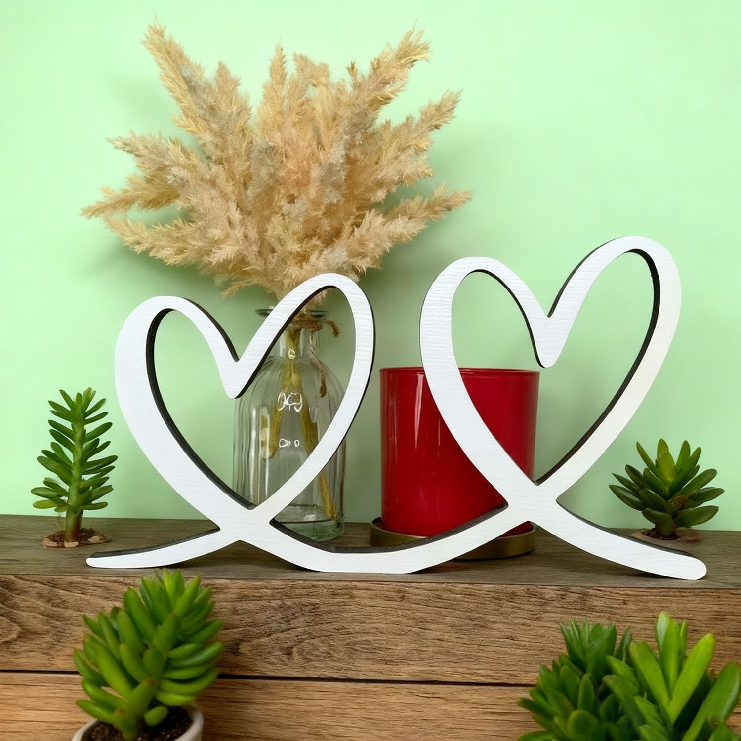 Wooden Heart -Standing Heart Valentines Decorations,Happy Valentines Day Deco…