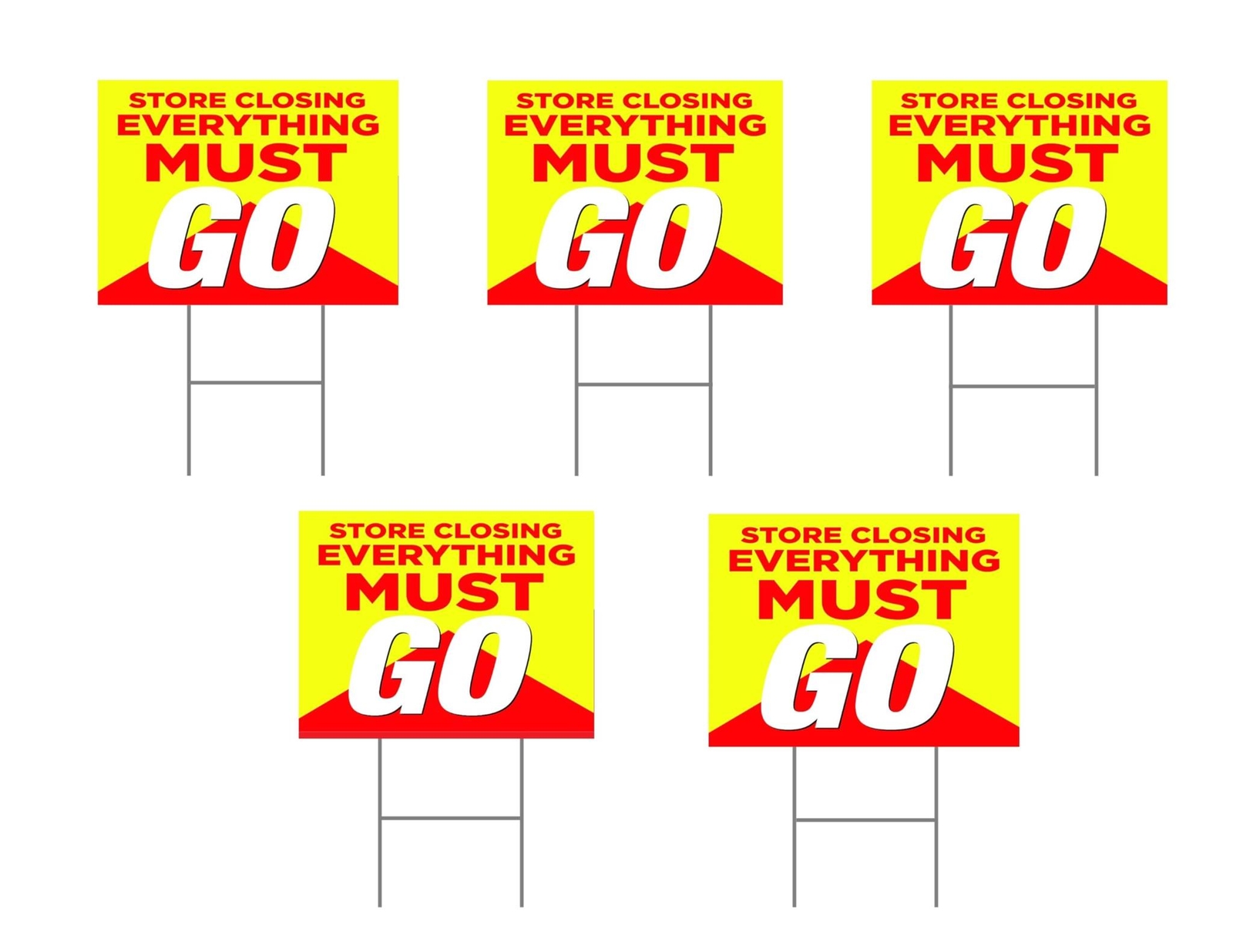 Store Closing | 5 Pack | Sidewalk Yard Sign with Metal Stakes | 24&Prime;w x 18&Prime;h