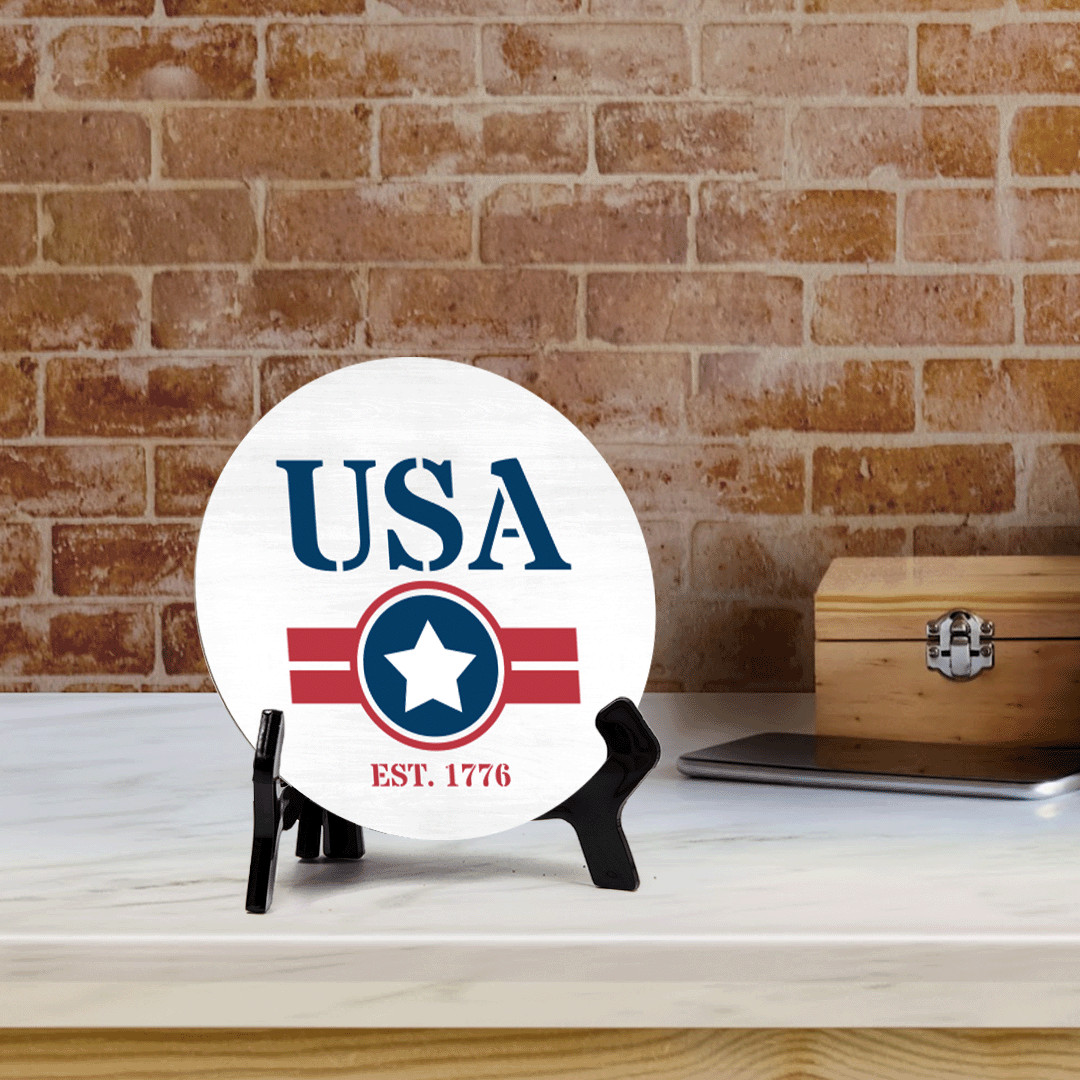 USA est. 1776 (5 x 5“) Circle Table Sign with Acrylic Stand