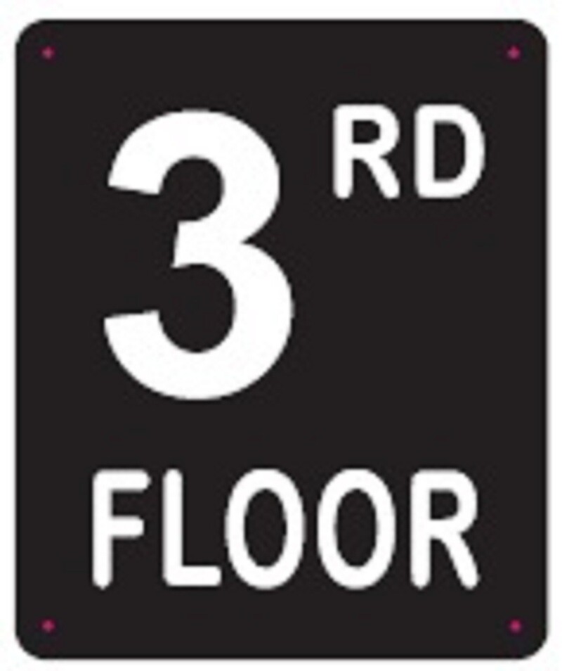 3RD FLOOR SIGN (10X12, Black Background, Aluminum)-REF24-1027