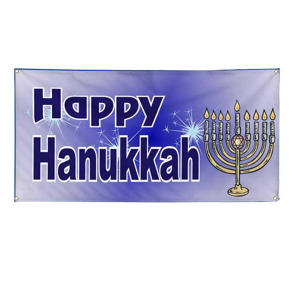 Vinyl Banner Multiple Sizes Happy Hanukkah Jewish Menorah Holidays and Occasions