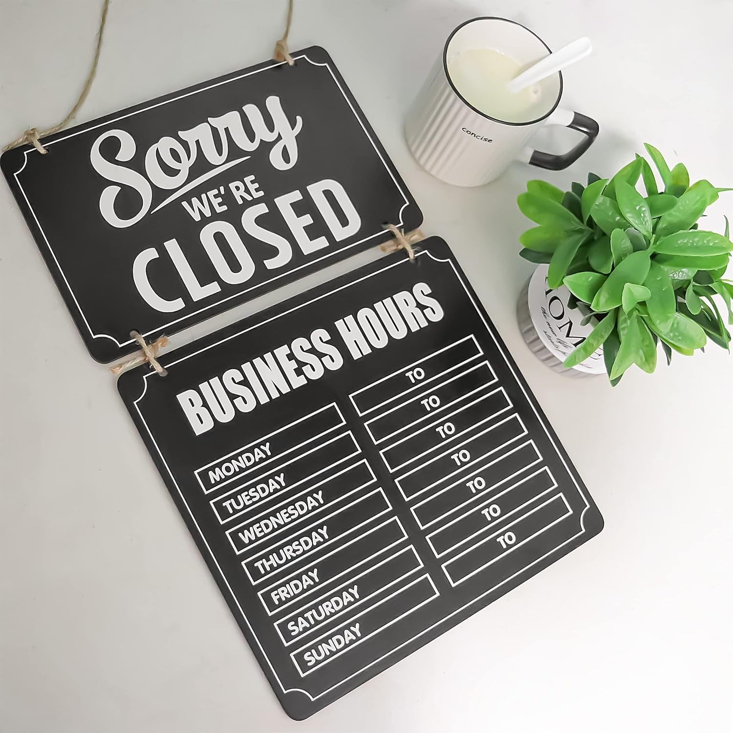 Business Hours Sign Hnging Open nd Closed Mrk Wooden Double Sided with Time S…