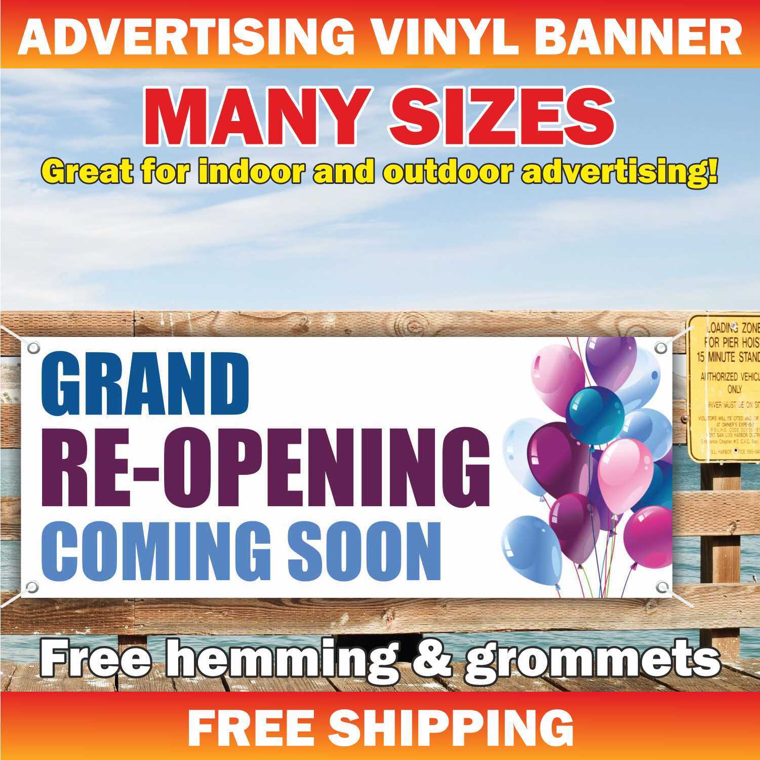 GRAND RE-OPENING Advertising Banner Vinyl Mesh Sign CUSTOM COMPANY COMING SOON