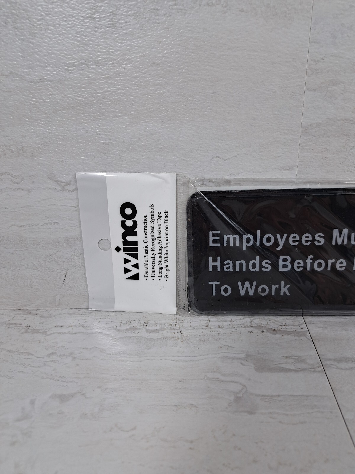 Hand Washing Sign Employee Plastic Stick On Black White Lettering
