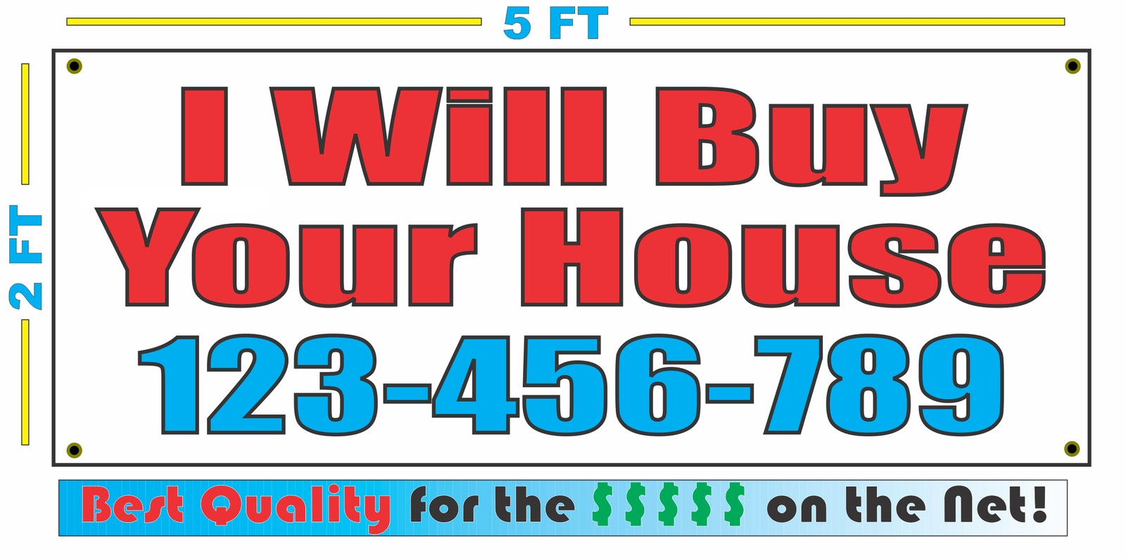 I WILL BUY YOUR HOUSE w Custom Phone # Banner Sign NEW Larger Size