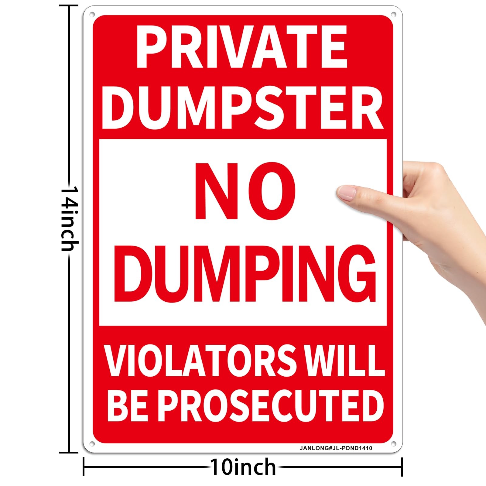 2 Pack Private Dumpster- No Dumping Sign, 14&Prime;x 10&Prime; Aluminum,Violators Will Be Pr