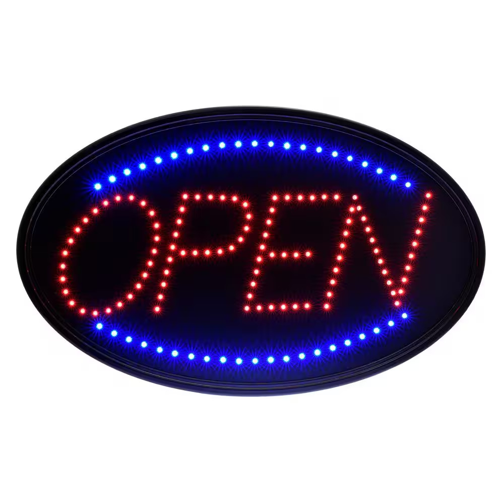 LED Open Sign Neon Style Light Store Business Window Sign Red Blue Hanging 23in