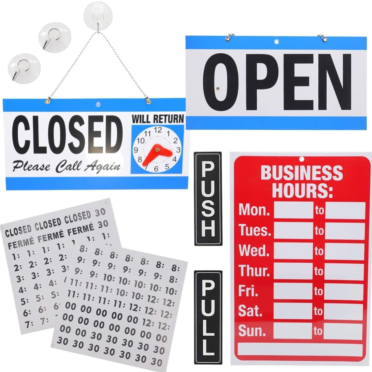 Durable Red Business Hours Sign with &lsquo;Will Return&rsquo; Clock & Easy Mounting Hooks