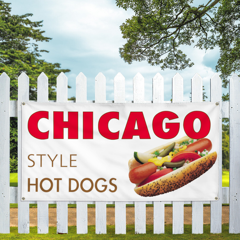 Vinyl Banner Multiple Sizes Chicago Style Hot Dogs A Restaurant & Food Outdoor