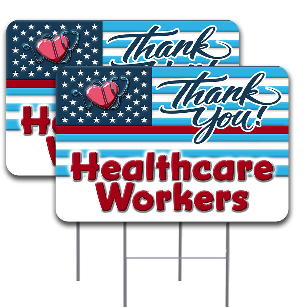 Thank You Health Care Workers 2 Pack Double-Sided Yard Signs 16&Prime; x 24&Prime; with Meta