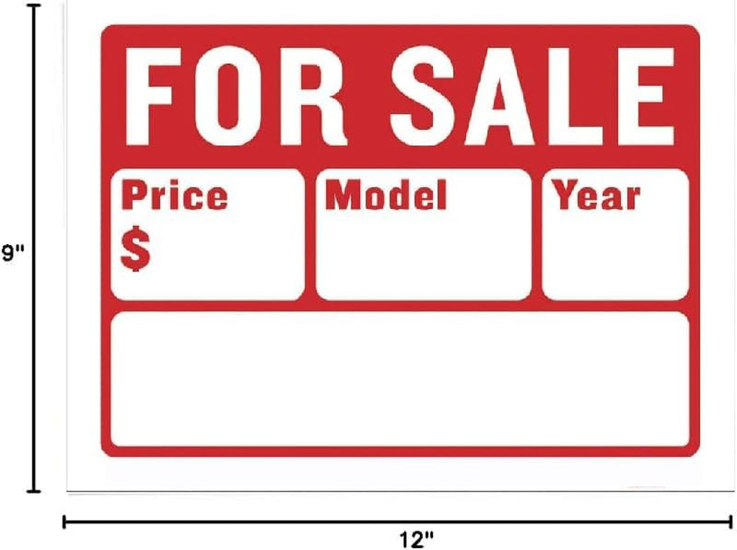 Car for Sale Sign for Auto Sales – 9&Prime; X 12&Prime; (2-Line), 2PC Bulk Pack