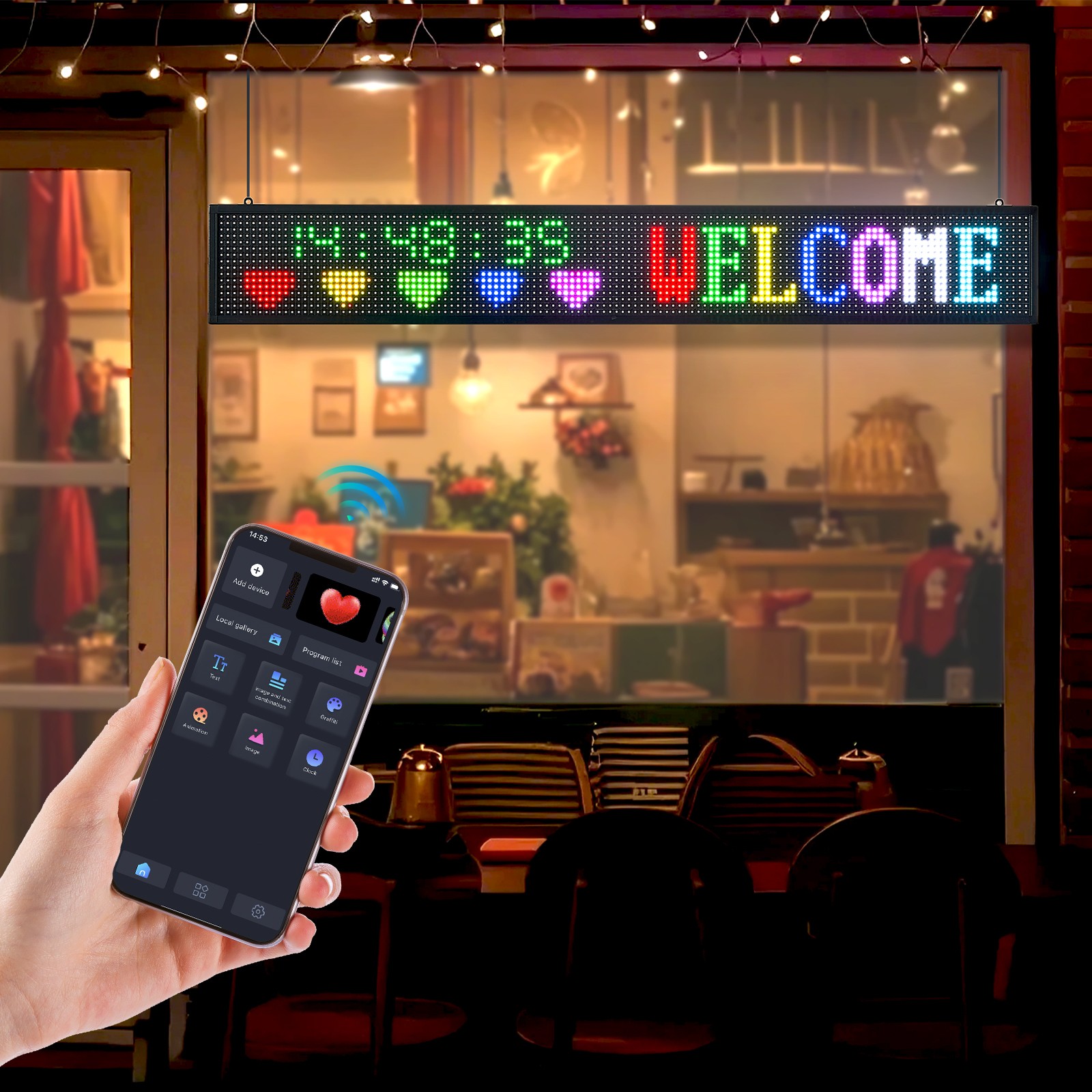 Uimoso 52x8in LED Display Board with Programmable Scrolling Text, P10 Full-Color
