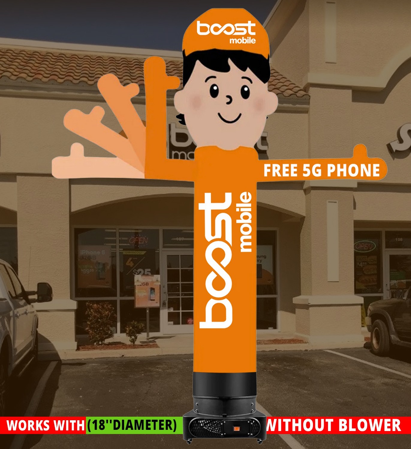 10ft Boost Mobile Inflatable One-Arm Waving Man {Without Blower} Works with 18&Prime;