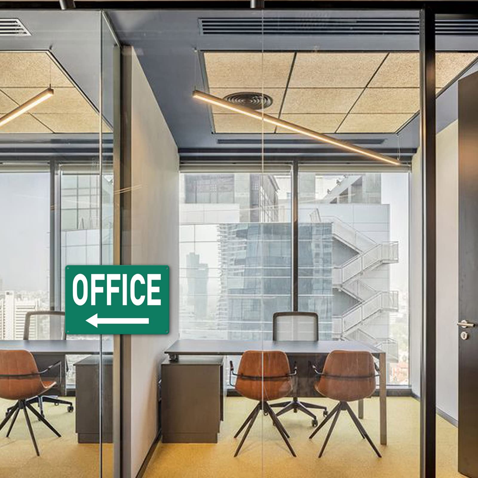 Custom Metal Office Sign for Doors – &lsquo;Meeting&rsquo; with Left Arrow – 8 x 12 In