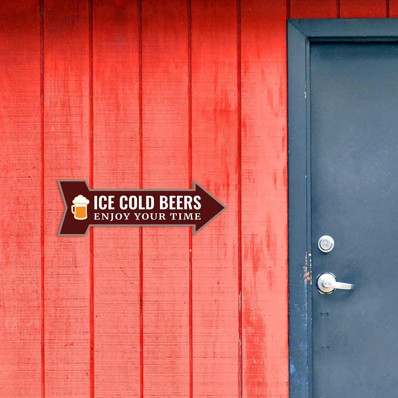 Arrow Shape Ice Cold Beers Enjoy Your Time 12×4&Prime; Wall or Door Sign