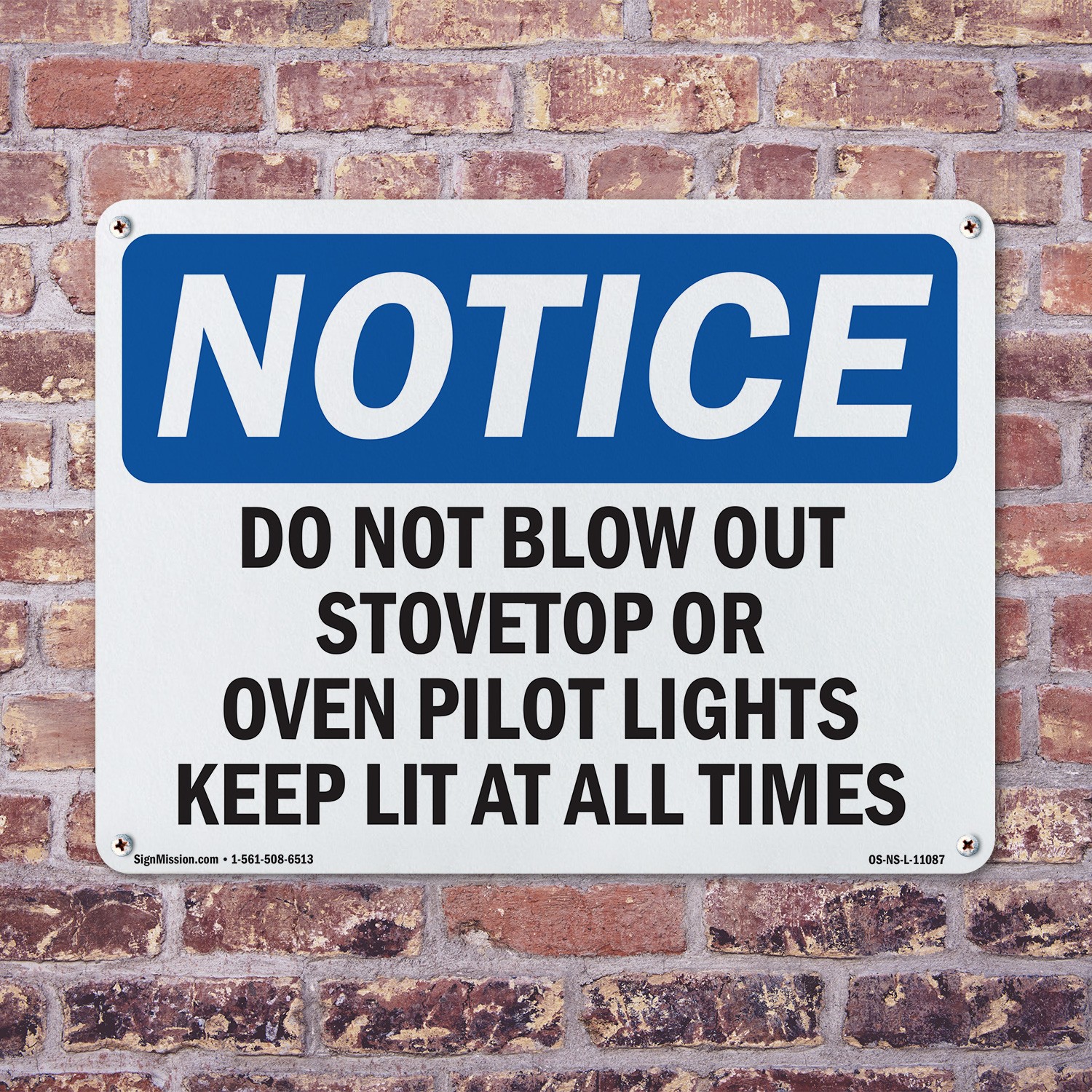 Do Not Blow Out Stovetop Or Oven Pilot Lights OSHA Notice Sign, Decal 5/10 Pack