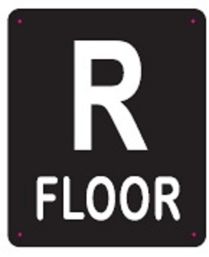 R FLOOR SIGN (10X12, Black Background, Aluminum)