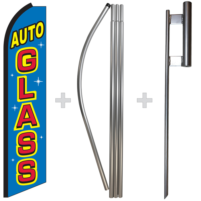 Auto Glass 15&prime; Tall Swooper Flag & Pole Kit Feather Super Bow Banner