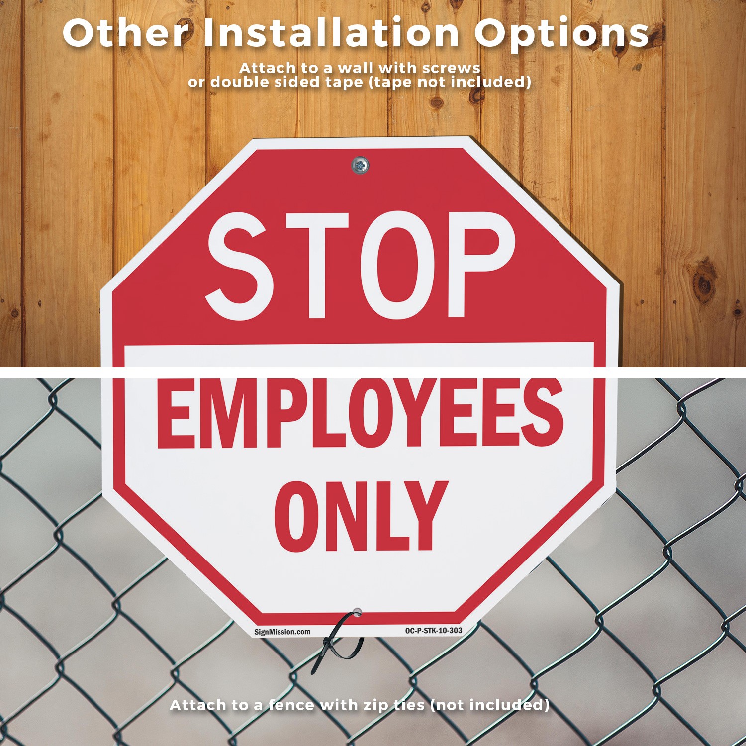 Stop Employees Only Octagon Sign With Stake Weather Resistant UV Protected