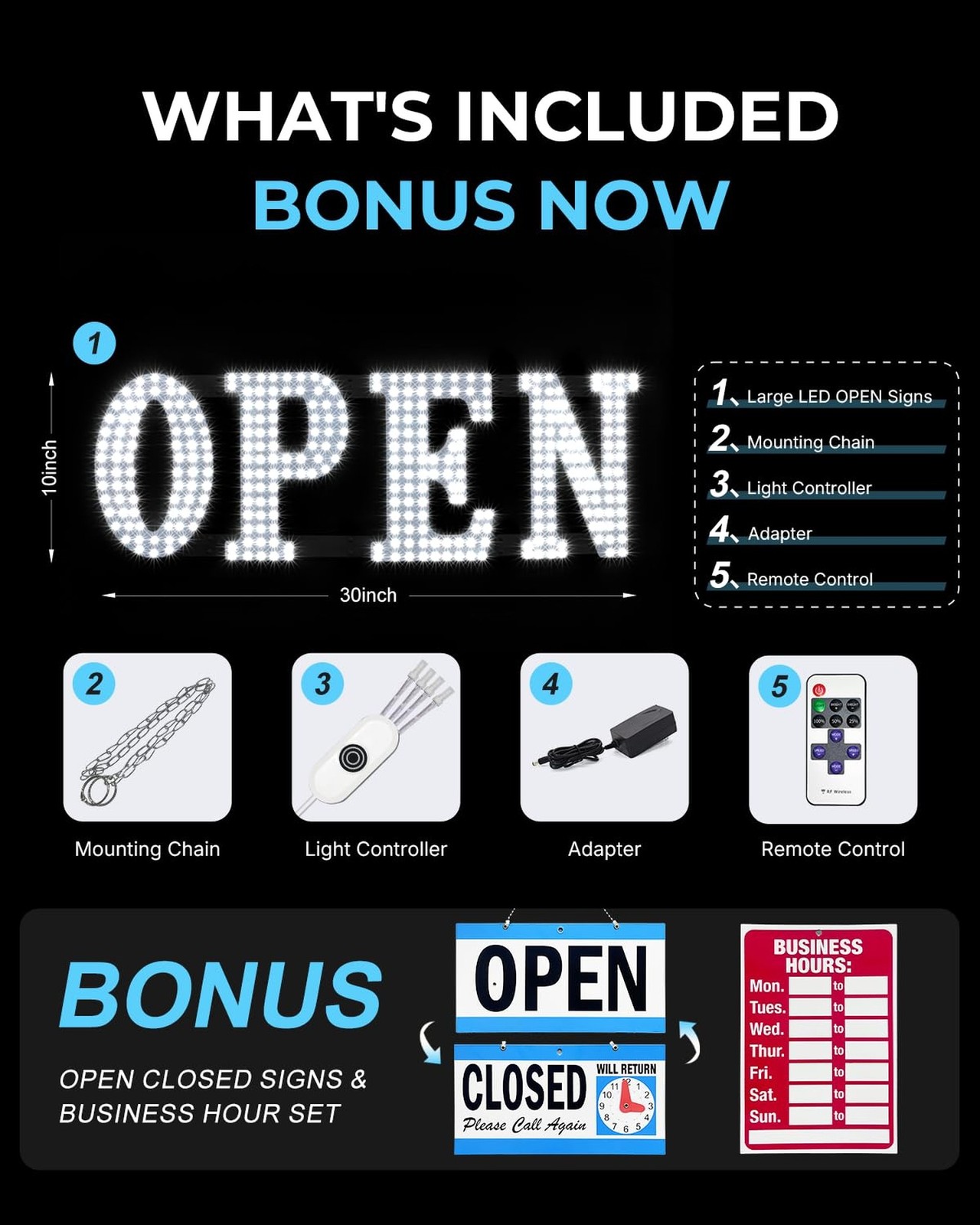 Open Sign for Business, 30&Prime;x10&Prime; Jumbo Open Sign with Timer and Remote Control…