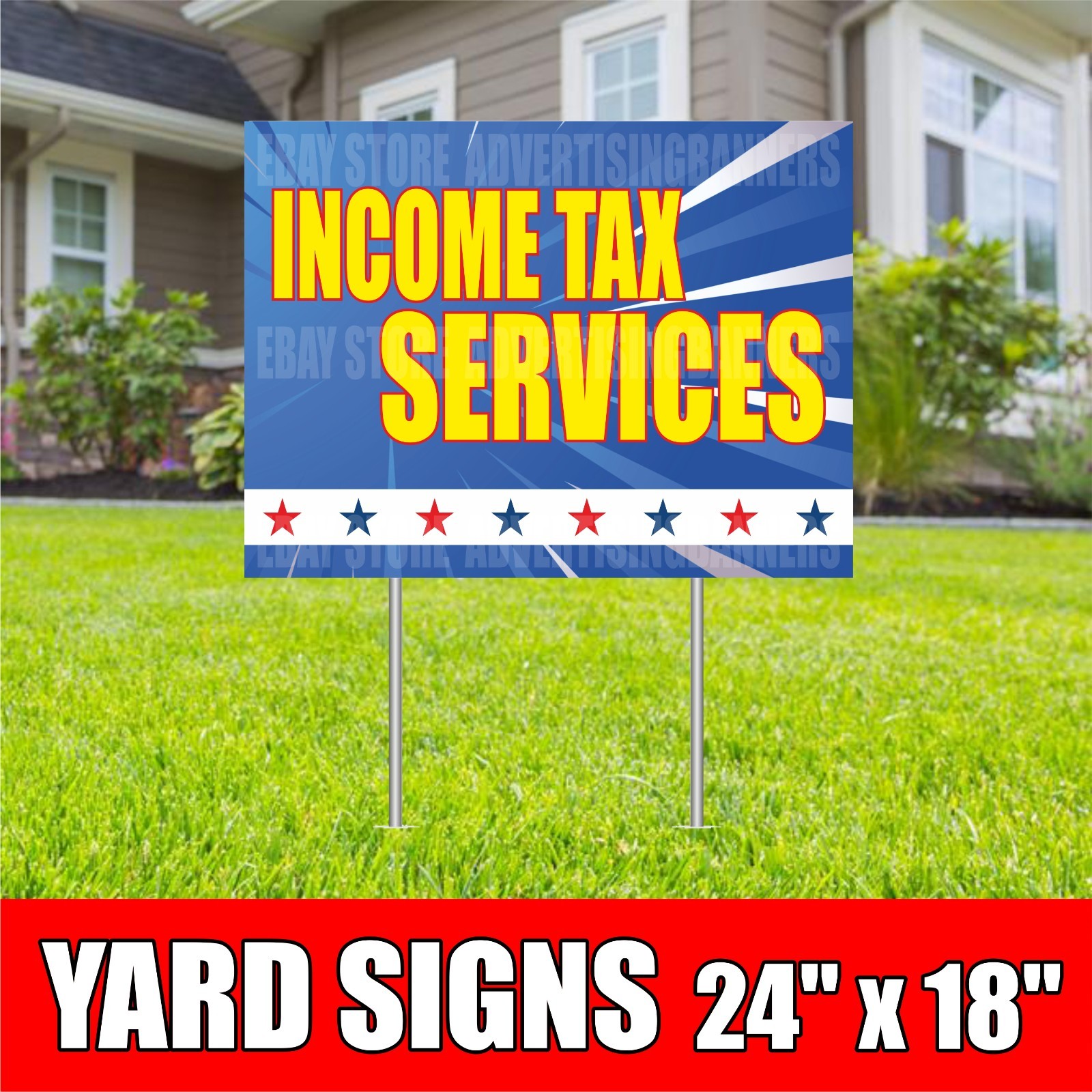 INCOME TAX SERVICES Yard Sign with H-Stakes EXPRESS RETURN REFUND HELP CASH