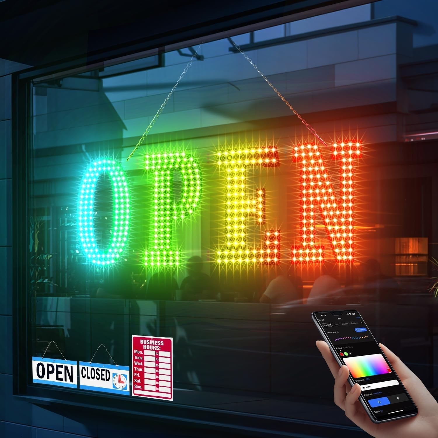 Open Sign 48&Prime;x16&Prime; Large LED Open Signs for Business Color Remote Control