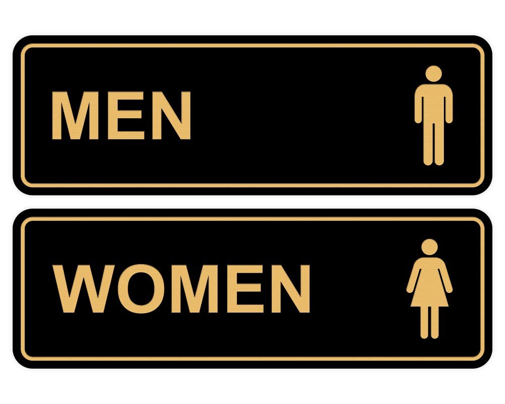 2 PCS Large Standard Men Women Restroom Sign Black/Gold Bathroom Door Markers