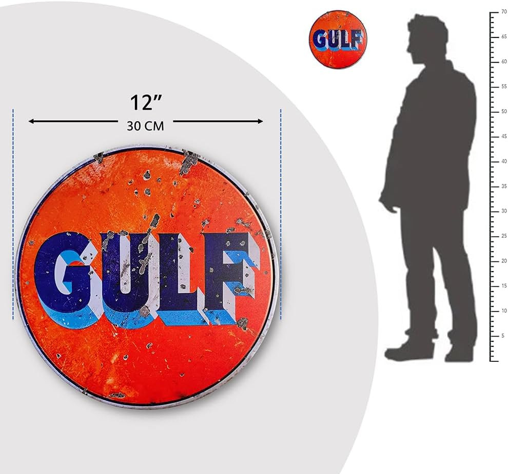 Retro Gulf Metal Tin Sign Round 12&Prime; Vintage Garage Wall Decor Cave Gas Station