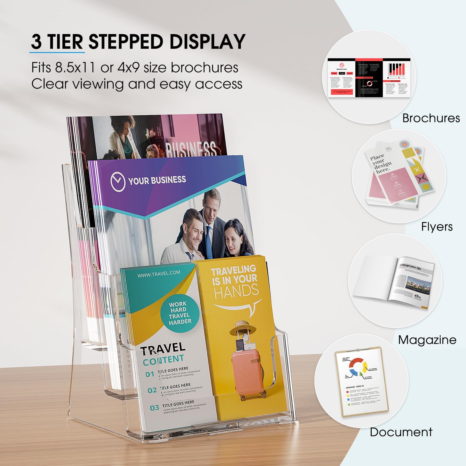 KTRIO Acrylic Brochure Holder 8.5 x 11, 3 Tier 8.5×11 inches, Clear