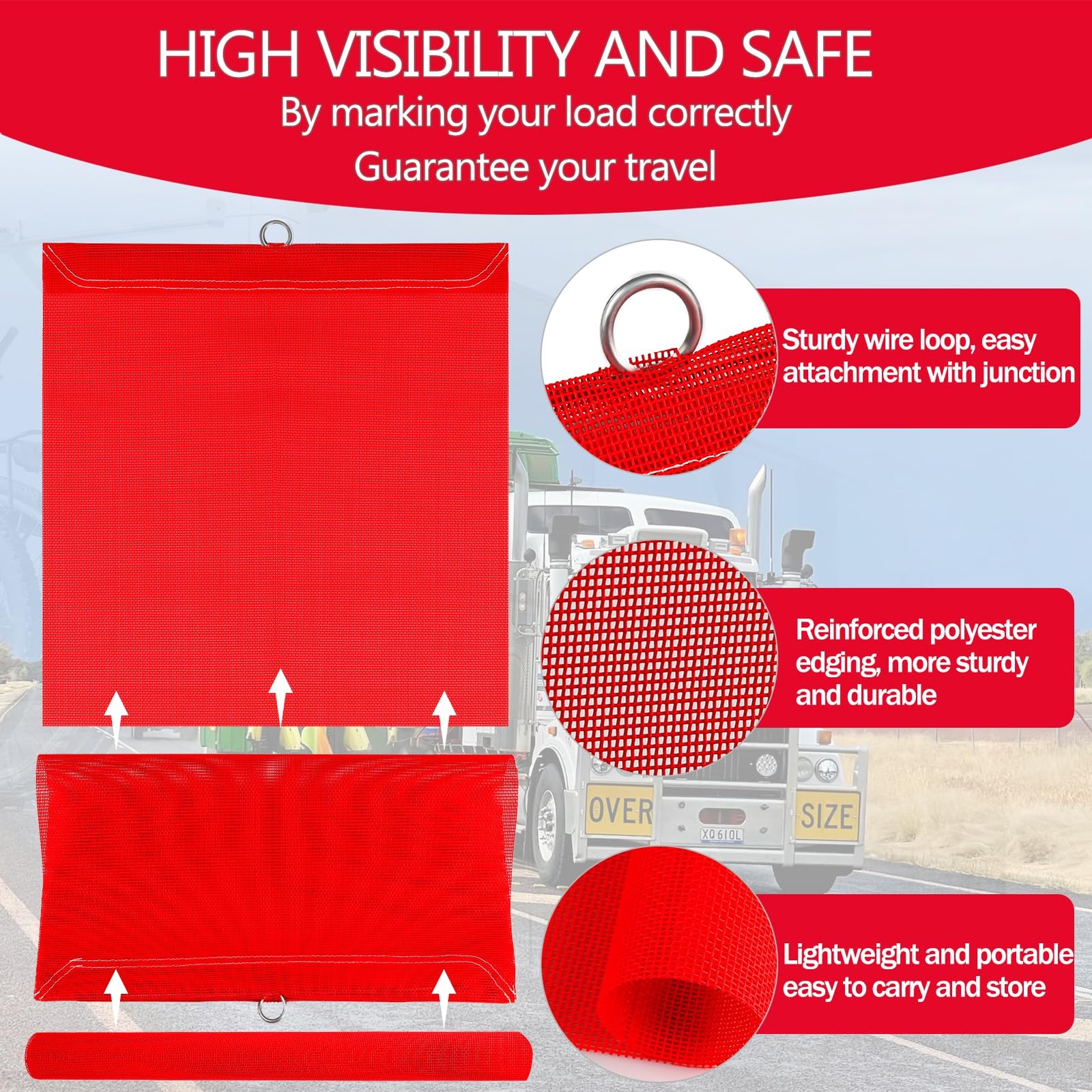 Nvaav 4-Piece 18 X 18 Inch Red Mesh Safety Warning Flag For