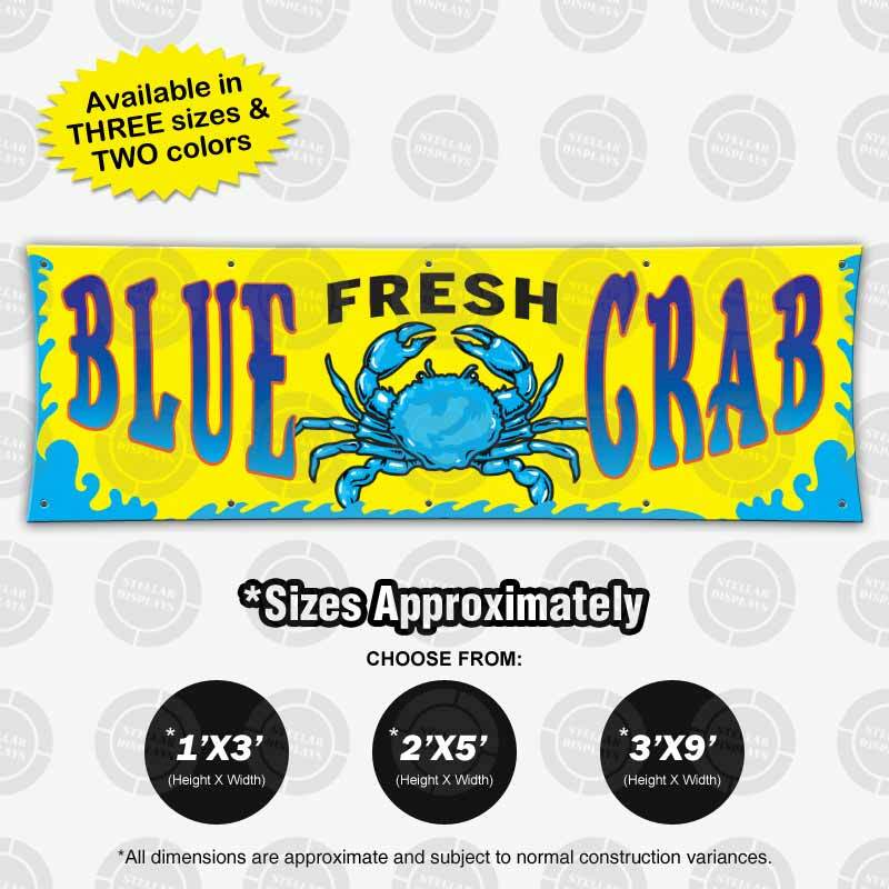 FRESH BLUE Crab Banner Food Restaurant Open Sign Shop Display Colorful Vinyl Cod