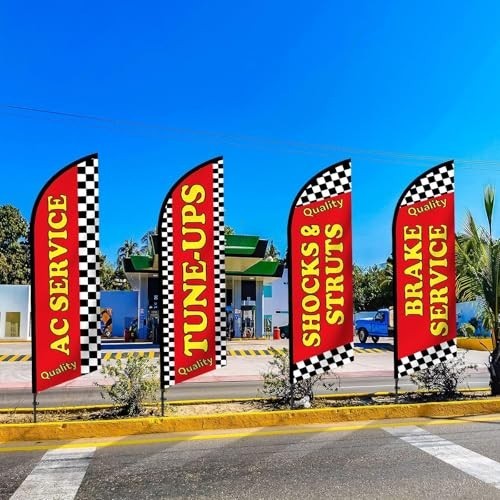4 Set 7ft Feather Flags for Auto Repair Shop – Vibrant Advertising Kit with Pole
